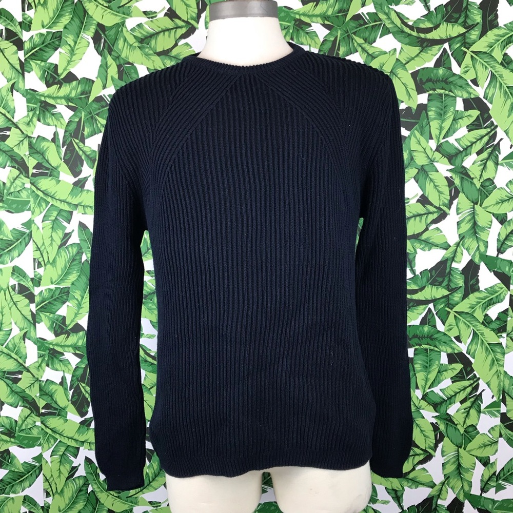 Zara Man Navy CableKnit Crewneck Sweater